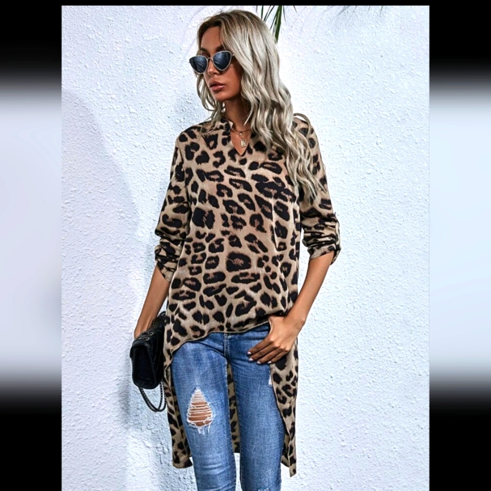 Cheetah/Leopard Print HI Lo Blouse Sz L